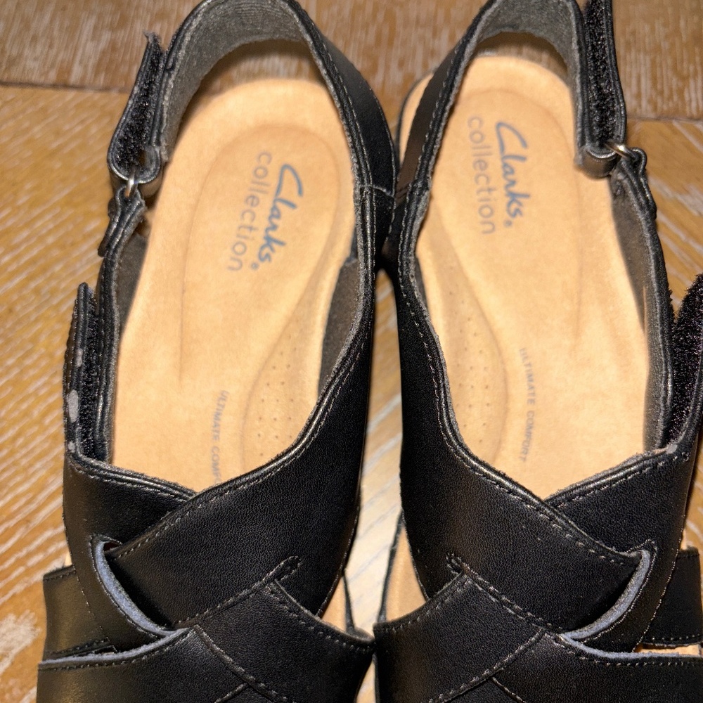 Women’s Clarks Mariah Echo Black Leather Sandals Sz 8 EUC - Picture 6 of 8